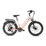 Eunorau Meta 2024 Electric Full Suspension Mountain Bike in pastel pink color facing the right