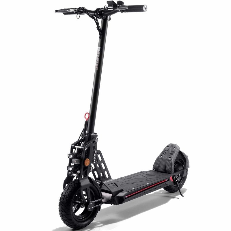 Free-Ride-48v_Black The MotoTec Free Ride 48v 600w Lithium Electric Scooter features a sturdy frame, powerful 48V 600W motor, off-road tires, and a wide deck, all showcased against a white background.