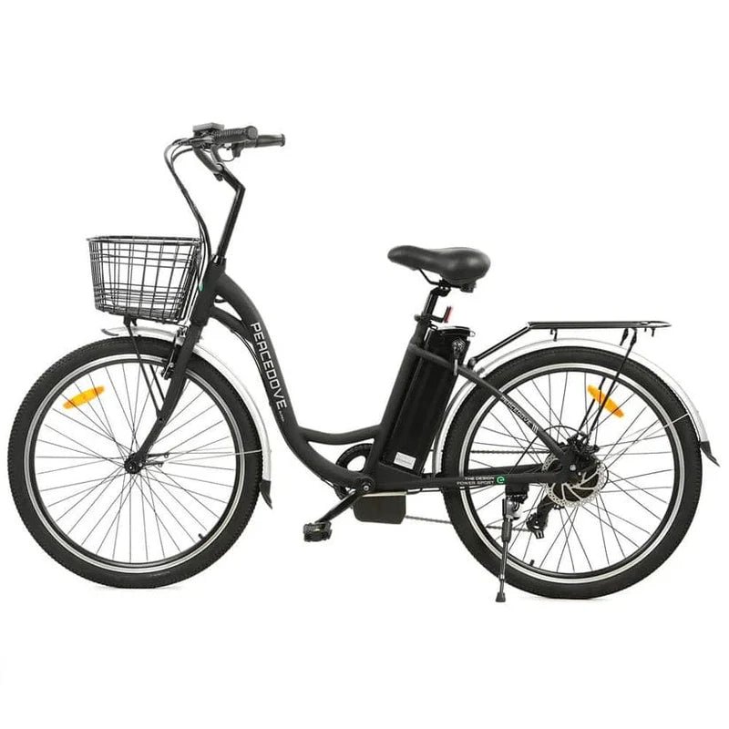 NS-PEA26LED-MB Ecotric 26inch Peacedove Electric City Bike with Basket and Rear Rack - Image 1