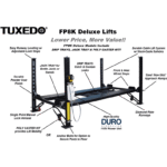 Tuxedo FP8K-DX-XLT 8,000 lb Deluxe Storage Lift Extended Length / Height - Poly casters, drip trays, jack tray - Image 2