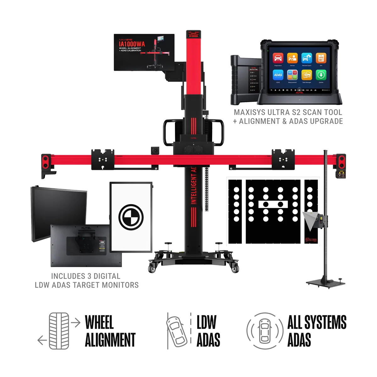 autel-ia1000astdt-all-systems-adas-calibration-hero Autel IA1000ASTDT All-Systems ADAS Calibration & Wheel Alignment System with LDW Digital Targets and MaxiSYS Ultra S2 Tablet - Image 1