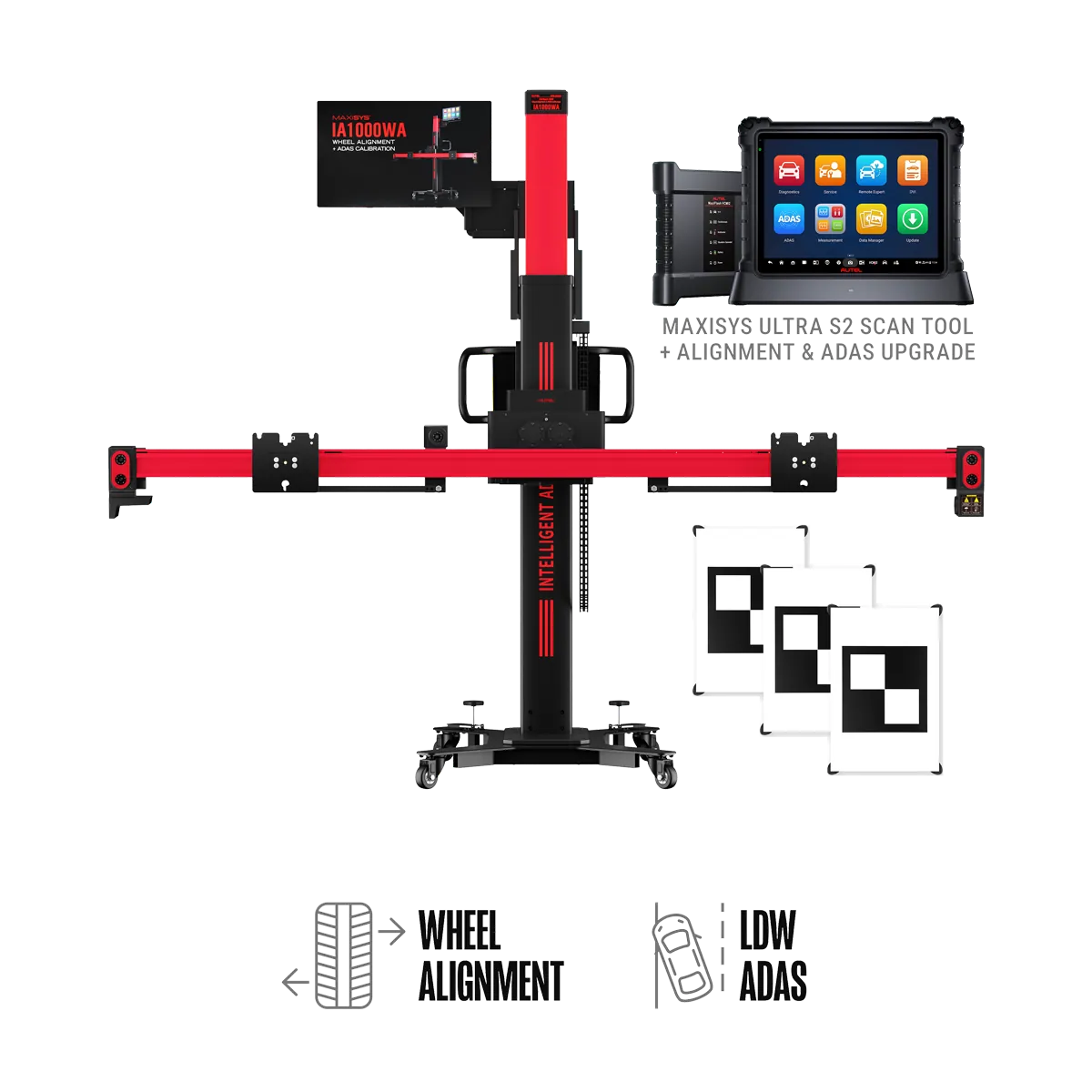 autel-ia1000ldwt-adas-calibration-wheel-alignment-system-hero-1 Autel IA1000LDWT Automated ADAS Calibration & Wheel Alignment System with MaxiSYS Ultra S2 Tablet and LDW Targets - Image 1