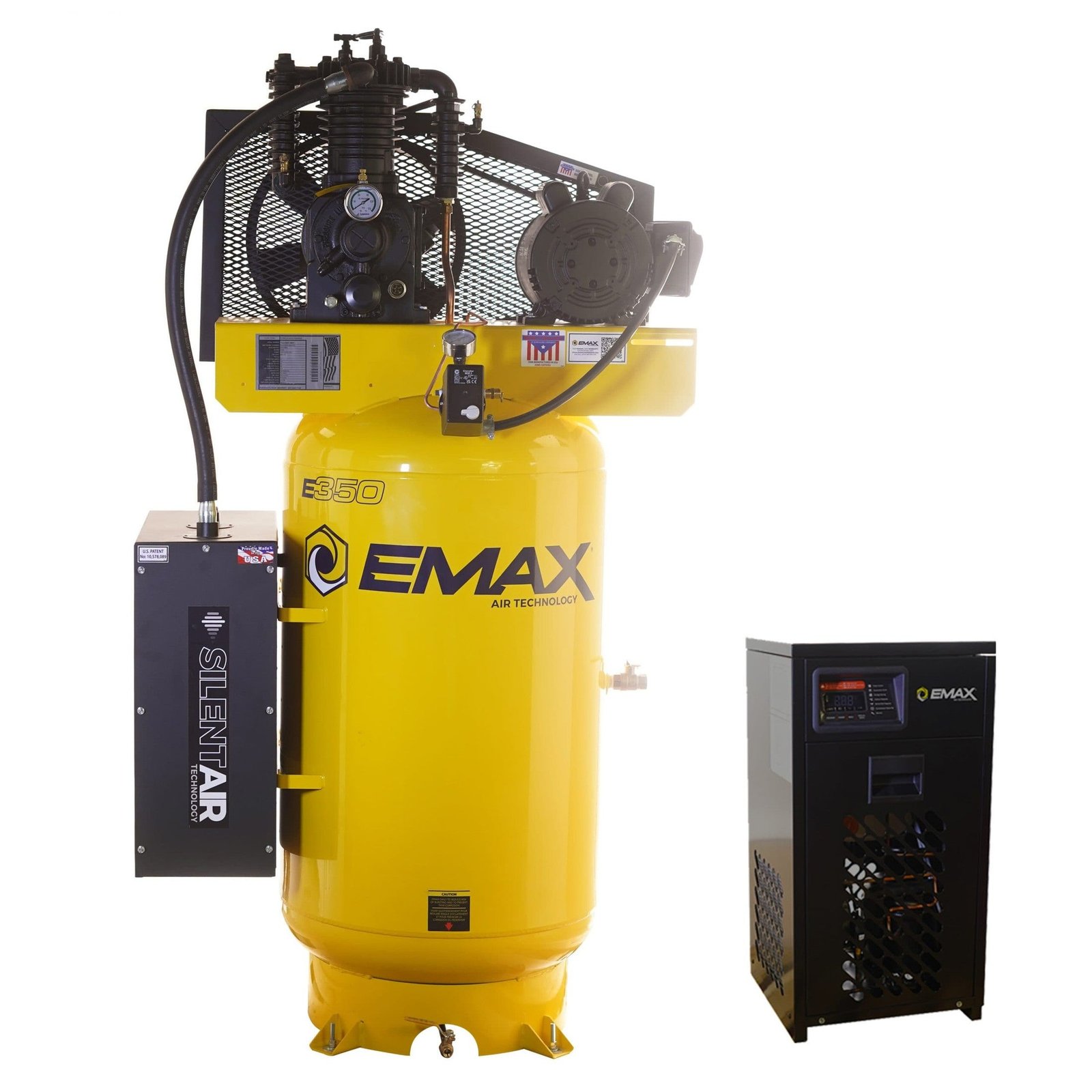 emax-5hp-80-gallon-air-compressor-dryer-esp05v080i1pk-hero EMAX Silent Air Industrial Plus 5 HP 80-Gallon Two-Stage Air Compressor with 30 CFM Refrigerated Dryer, 230V Single-Phase, ESP05V080I1PK - Image 1